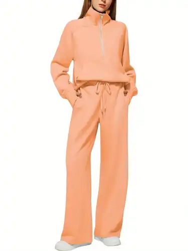 Womens 2Pcs Outfits Lounge Set 2025 Oversized Half Zip