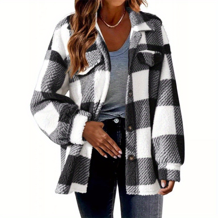 

Women , Long Sleeve Turn-down Collar Button Closure Casual Jacket Outwear