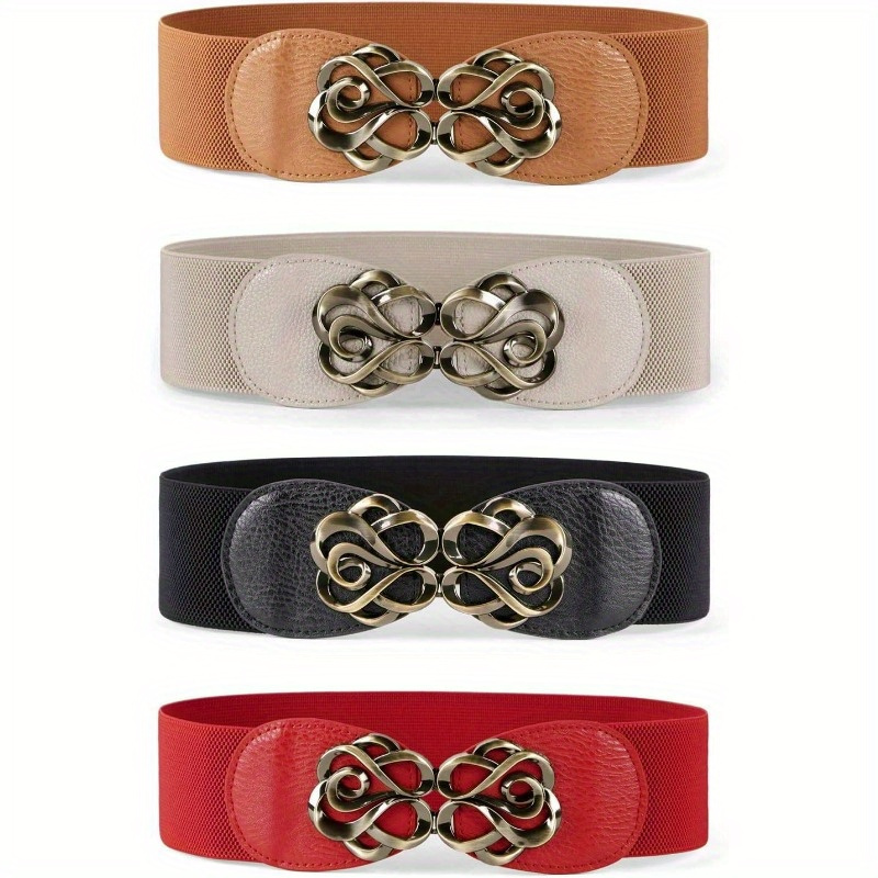 TEMU 4pcs Women's Wide Elastic Belt Flower Shaped Fashion Waist Cover Women's Wide Decorative Dress Simple And Versatile Elastic Down Jacket Belt