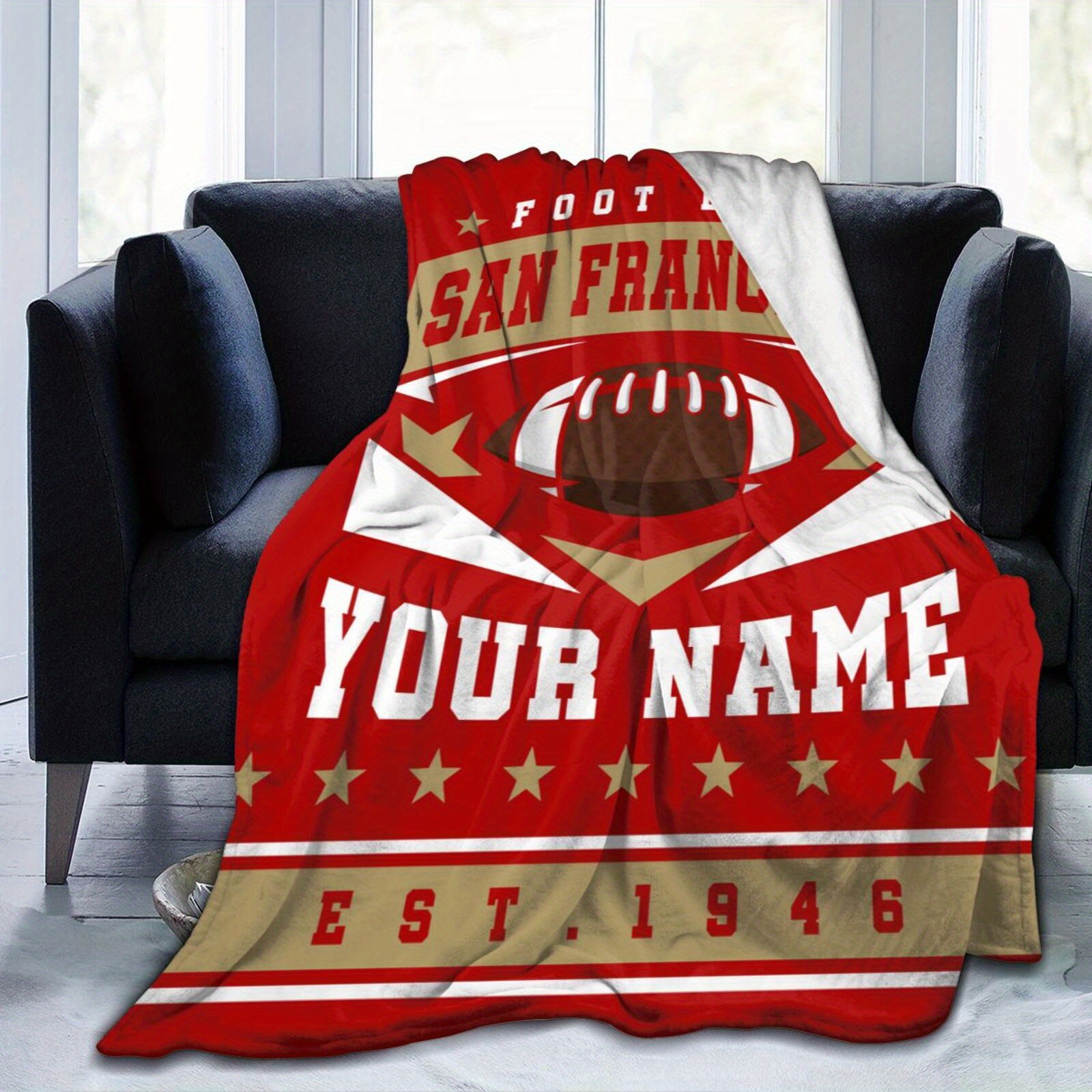 

Customizable San Football Fan Throw Blanket - Personalized Name, Polyester, Home