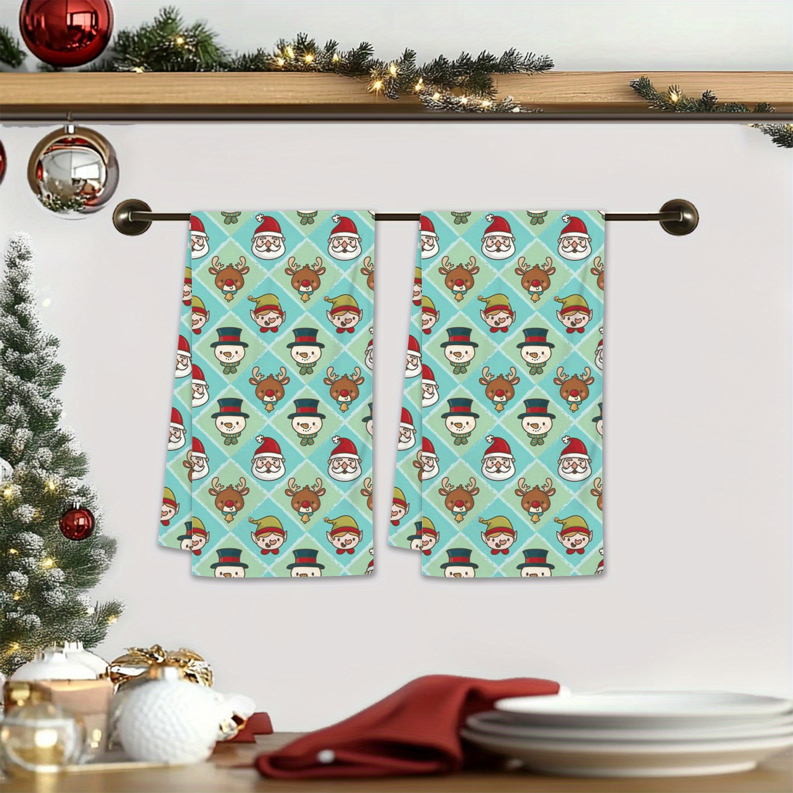 Preboun Weihnachtstücher-Set – 4 Stück, 43x66 Cm, Mikrofaser, Mit Schneemann, Rentier & Weihnachtsmotiven, Für Küche & Deko