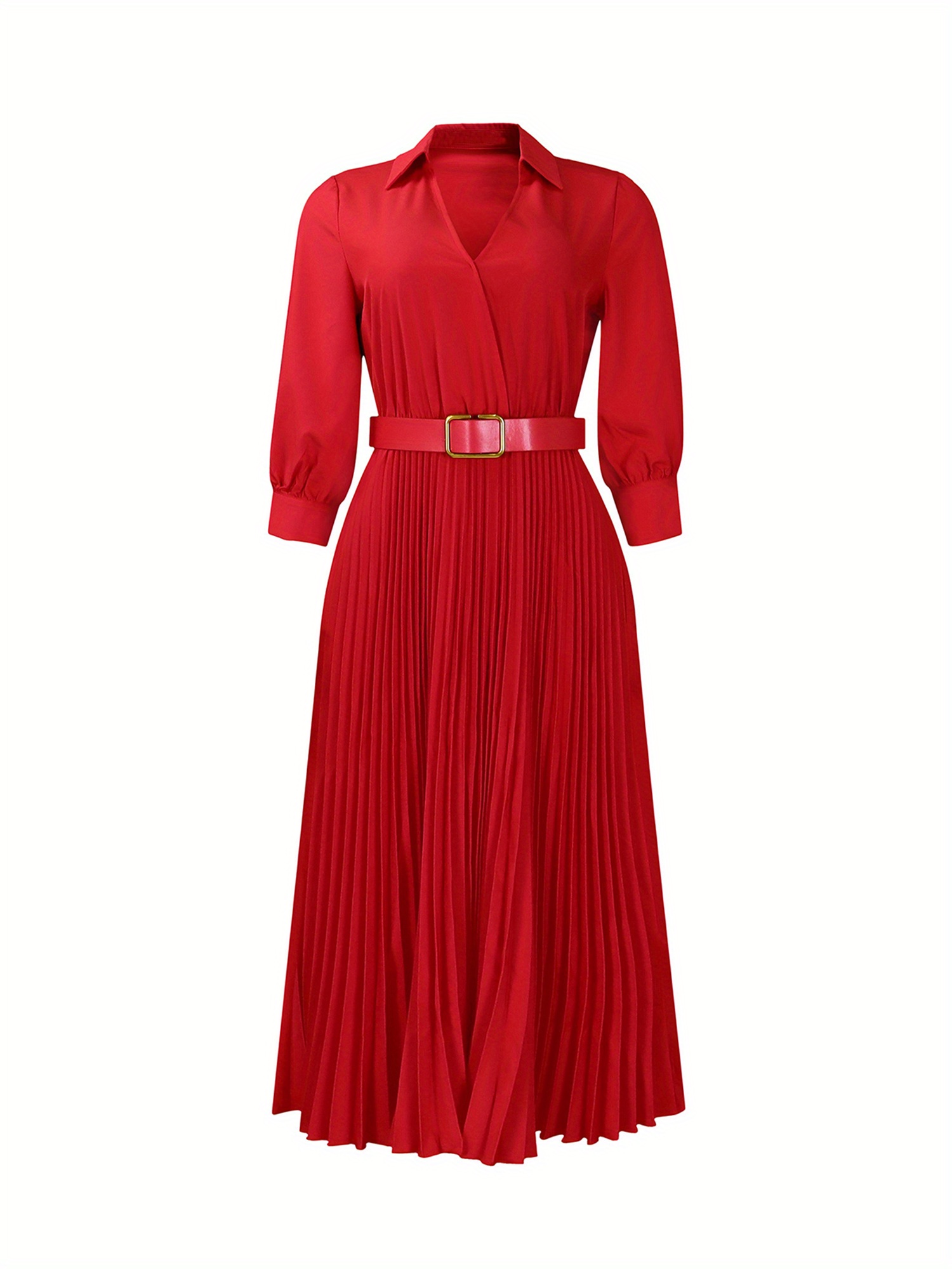 women long dress 3 4 sleeve dress pleated solid loose summer
