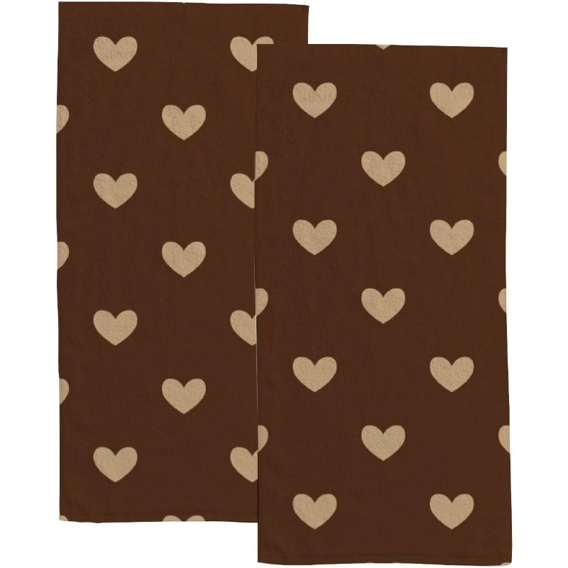 

2pcs Ultra- Brown Heart Hand Towels - 18x26 Inch, Absorbent & Soft Polyester Kitchen Towels For Gym, Yoga, Spa - Perfect Valentine's Day Gift, Portable, Bathroom, Face Towels