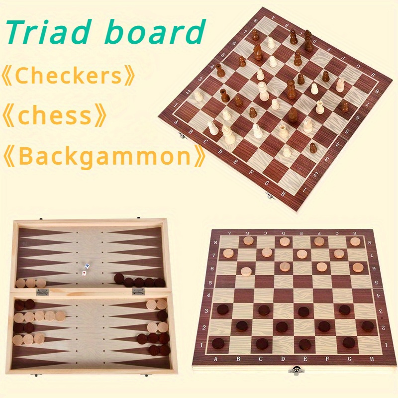 TEMU Wooden , & Backgammon Set With Portable Folding Storage Box - For Travel, Nights & Gatherings