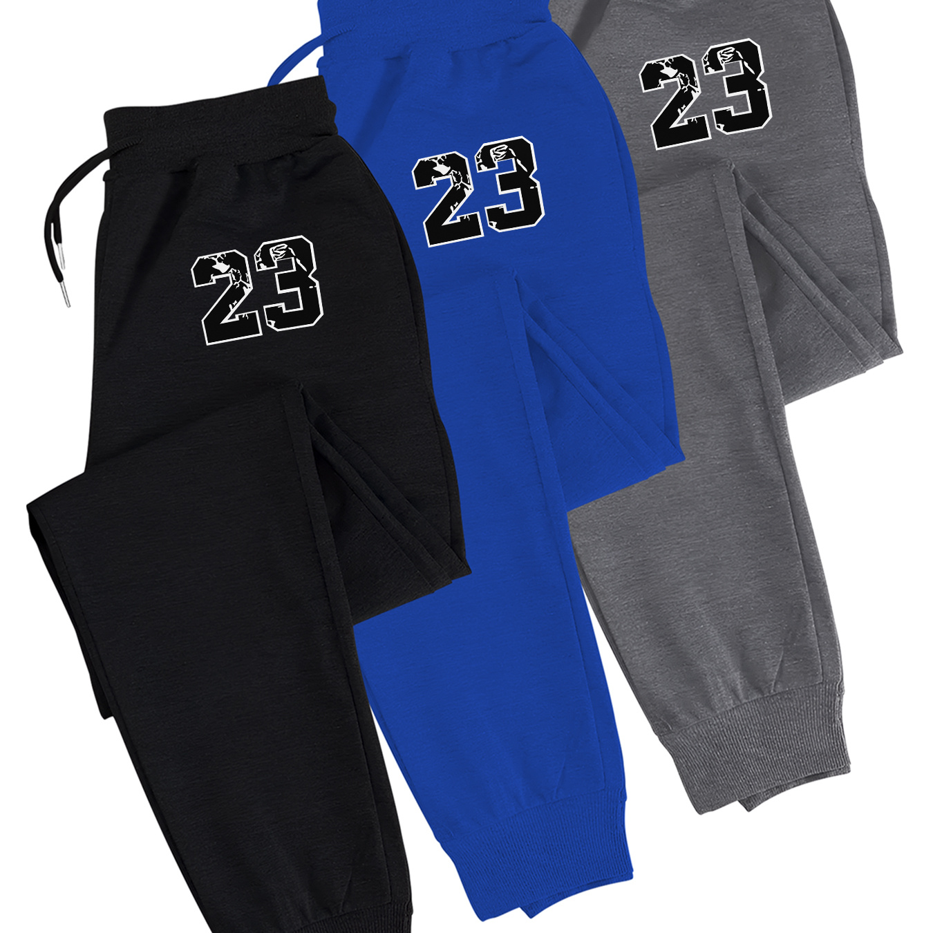 

Men's Casual 3-piece Set Waist Sweatpants With Drawstring, Knit Fabric, Regular Fit, Pocket Detail, 23 Number Print, Polyester, Spring/fall Collection