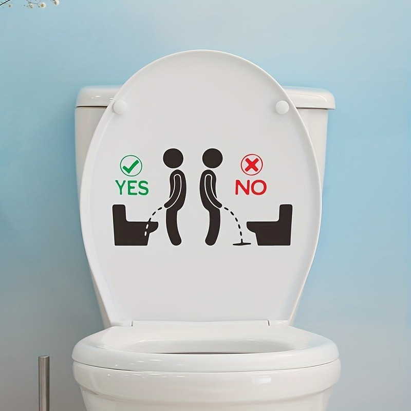 

Funny Bathroom Toilet Lid Decal, Removable Self-adhesive Plastic Wall Sticker, Creative Toilet Seat Sign For Use - Bathroom Decor Accessory, No Electricity Needed