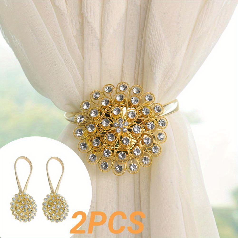 TEMU 2 Pack Decorative Crystal Curtain Holdbacks, Sparkling Curtain Tiebacks Curtain Clips, Magnetic Curtain Tiebacks, Curtain Suitable For Decorating Homes Office Window