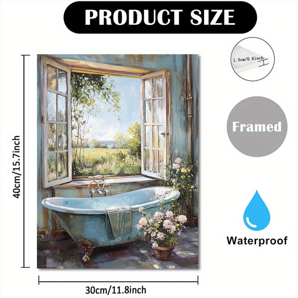 TEMU 2d Flat,, 1pc Wooden Framed Canvas Painting Flowers , Romantic Atmosphere For Wall Decoration 11.8inx15.7inch