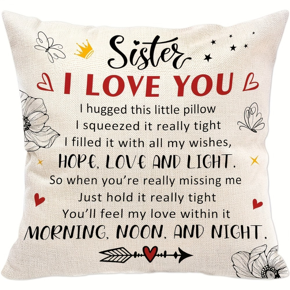 

1pc "sister I Love You" Message Linen Pillow Cover - Vintage Style With Floral Print & Arrow Design, Zippered, Machine Washable - Ideal Gift For Sisters, Decorative For Sofa & Bedroom,