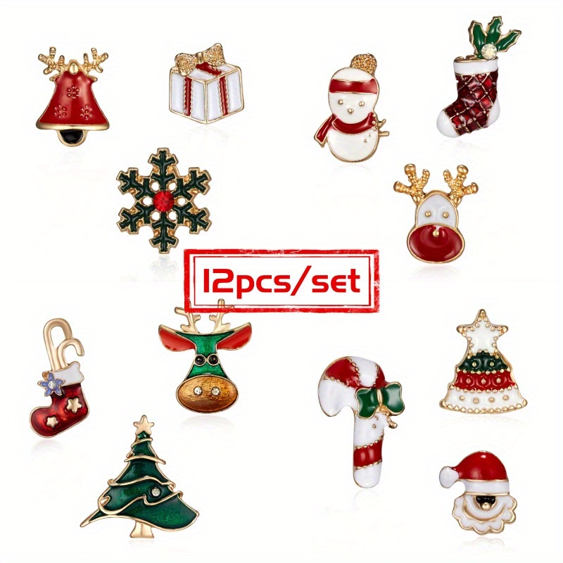 

12pc Christmas Christmas Tree Elk Painting Oil Small Brooch Female