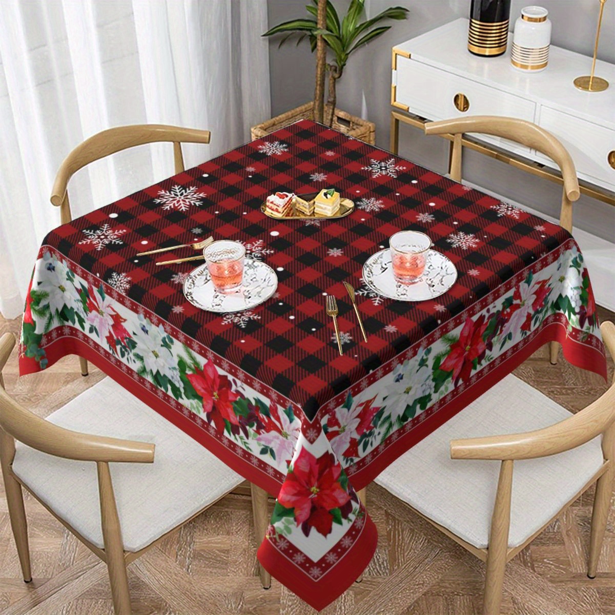 

Christmas Tablecloth - Polyester, Rectangular For Dining Decor, Christmas Decor