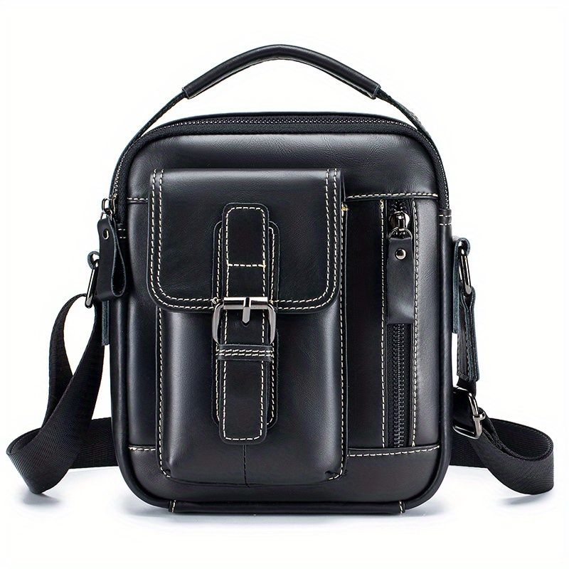 bolso bandolera de cuero   para hombre - elegante bolso de   vertical   con correa ajustable, múltiples compartimentos y bolsillos con cremallera para uso  , bolso bandolera de viaje | accesorio de moda   | cuero  , bolso bandolera