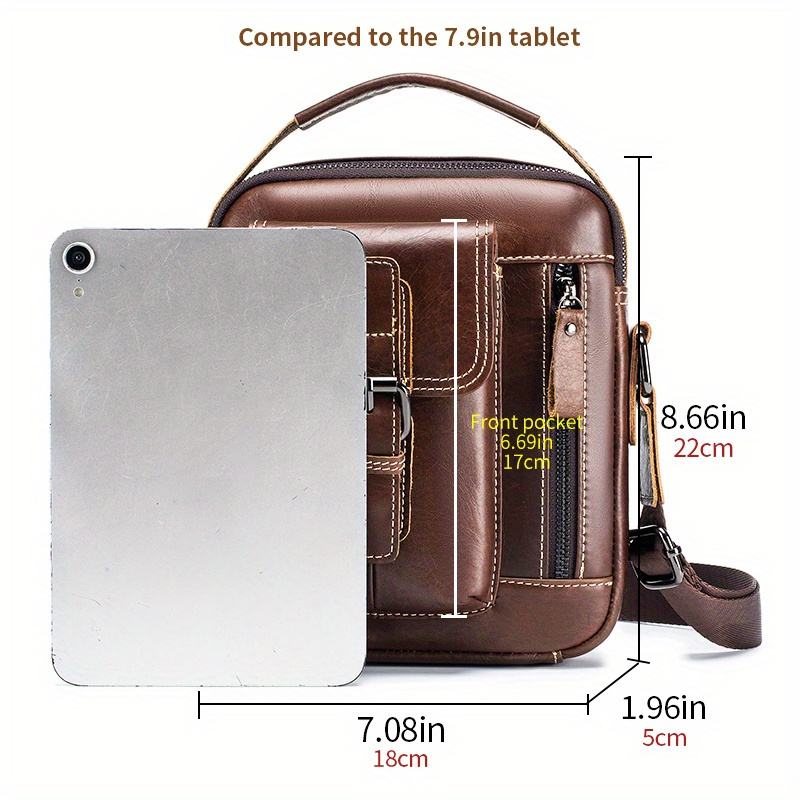 bolso bandolera de cuero   para hombre - elegante bolso de   vertical   con correa ajustable, múltiples compartimentos y bolsillos con cremallera para uso  , bolso bandolera de viaje | accesorio de moda   | cuero  , bolso bandolera