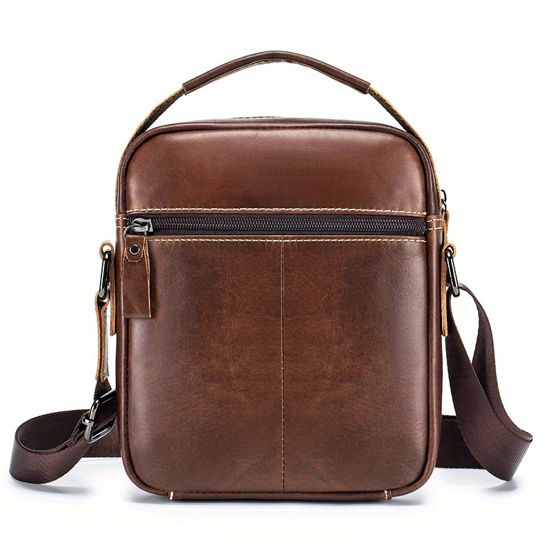 bolso bandolera de cuero   para hombre - elegante bolso de   vertical   con correa ajustable, múltiples compartimentos y bolsillos con cremallera para uso  , bolso bandolera de viaje | accesorio de moda   | cuero  , bolso bandolera