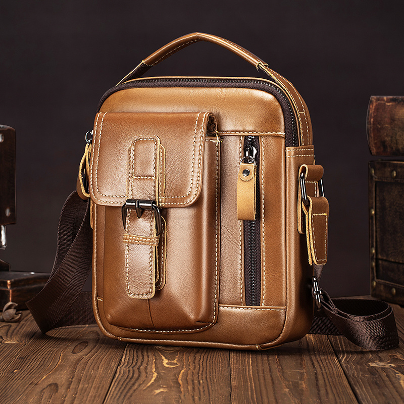 bolso bandolera de cuero   para hombre - elegante bolso de   vertical   con correa ajustable, múltiples compartimentos y bolsillos con cremallera para uso  , bolso bandolera de viaje | accesorio de moda   | cuero  , bolso bandolera