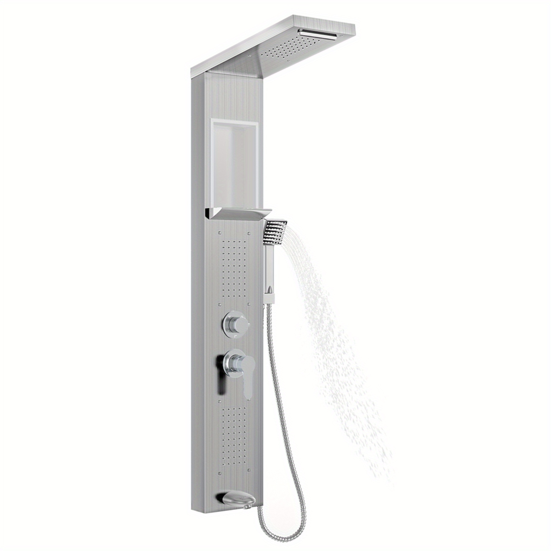 Shower Panel, Silver/ Black/ White, Rain Shower Stainless Steel Shower -function Wall Mounted Shower Set With Hand Shower, Rain Shower, Massage Shower, Waterfall Shower