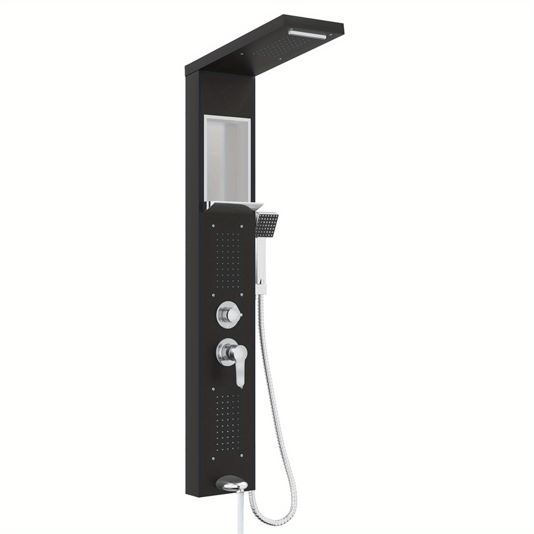 Shower Panel, Silver/ Black/ White, Rain Shower Stainless Steel Shower -function Wall Mounted Shower Set With Hand Shower, Rain Shower, Massage Shower, Waterfall Shower