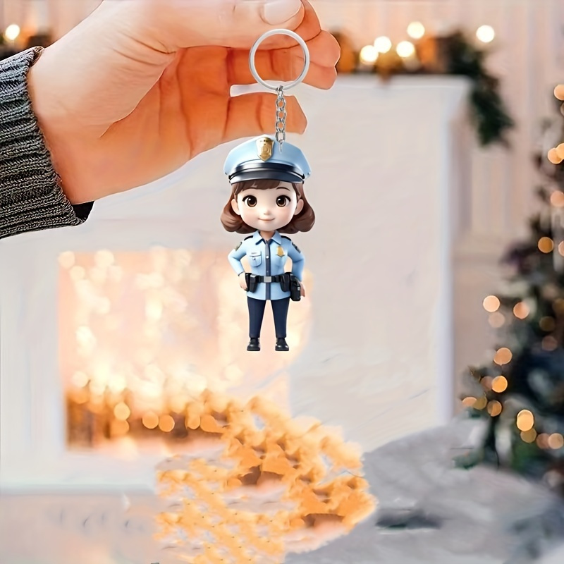 

Acrylic Police Keychain - Cute Cartoon Style Charm, Waterproof Keyring For Bags & Gifts