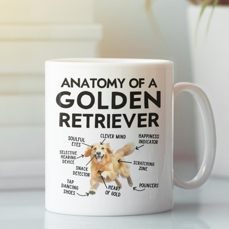 

1pc | Anatomy Of A Golden Retriever Mug, Funny Gifts, Golden Retriever Lover Coffee Cup, Cute Cartoon Graphic Present For Dad Mom