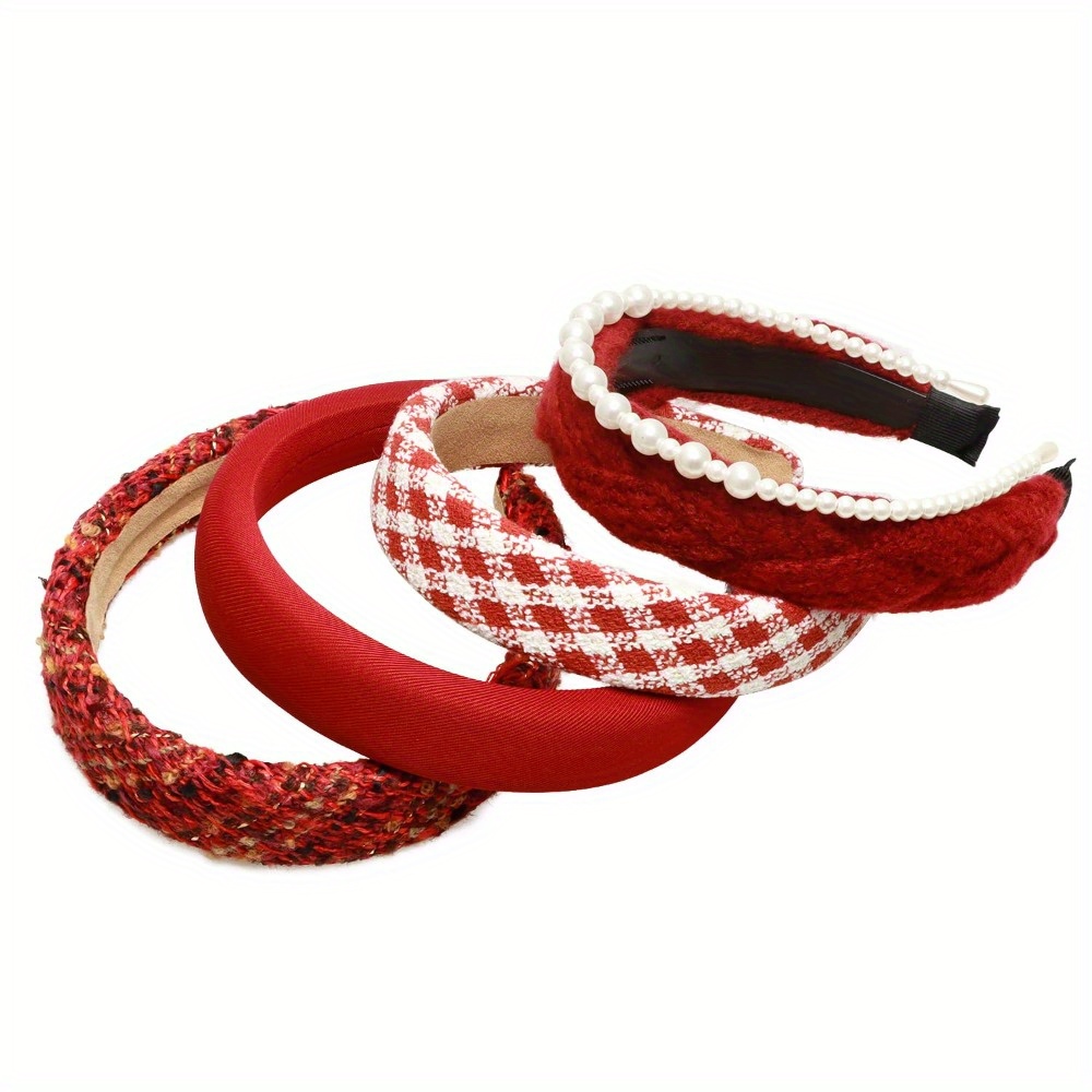 

5pcs Red Padded Accessories For Women, Headbands Set - Day, 's Day, Christmas