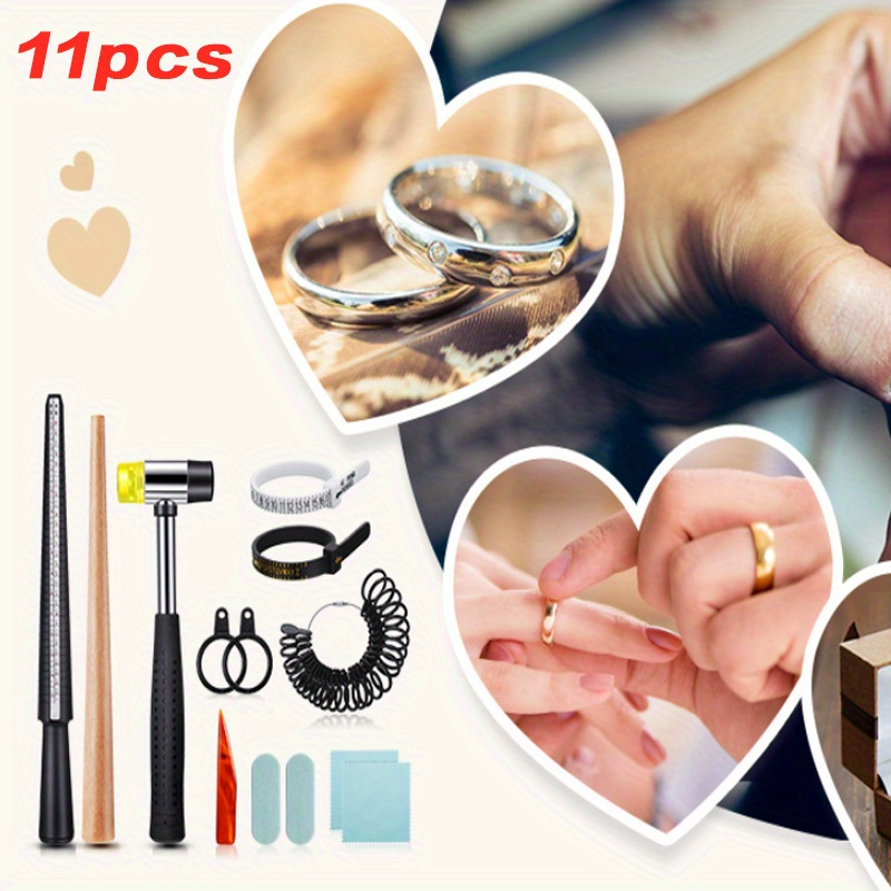 

11pcs Making Kit: Precision Drill Bits, Ring Size Gauges, Adjustment Rods, Polishing Cloths & Agate Knife - Manual Craft Set For Rings, No Power Required, Jewelry Making Supplies