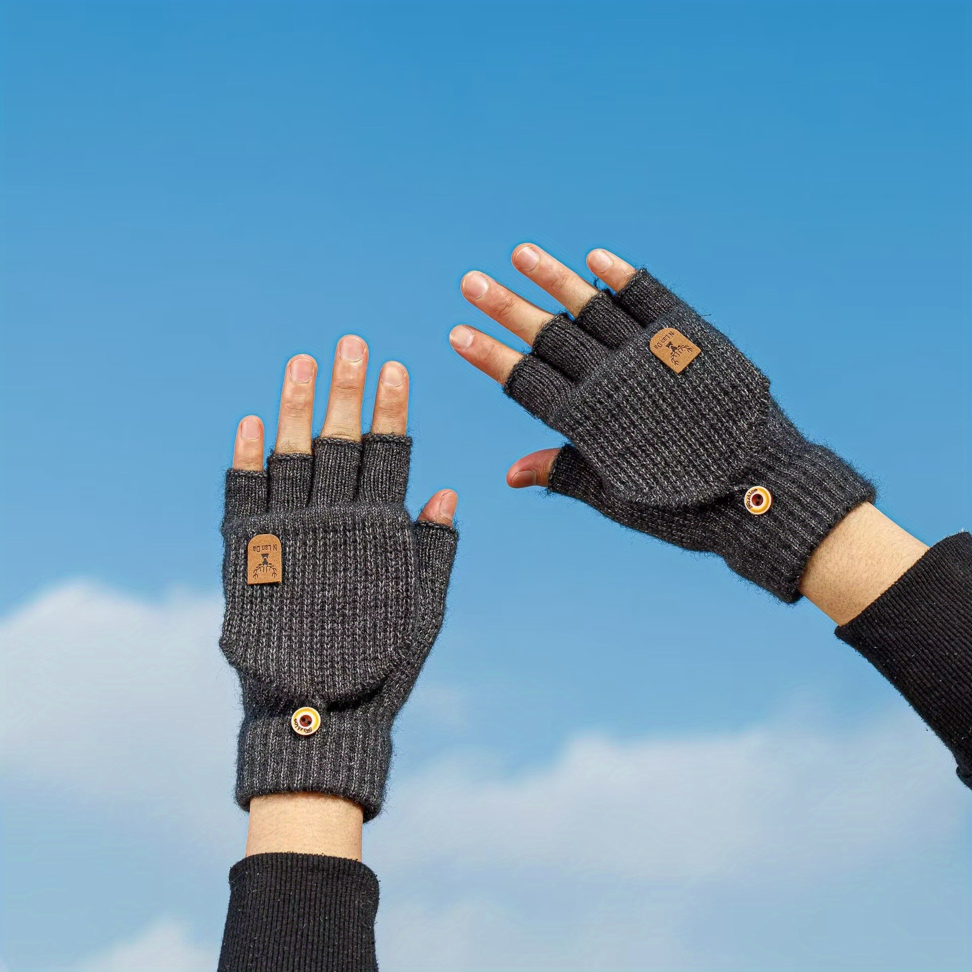 

Men's Cozy Knit Half-finger Gloves - Warm, & Stylish For Winter Outdoor Activities, Perfect Gift Idea