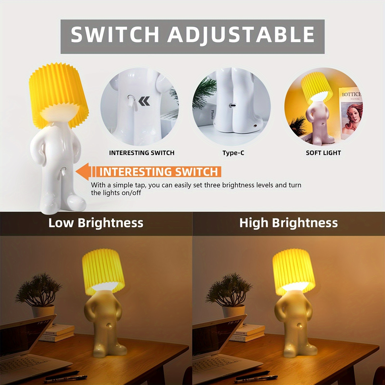 1pc Shy Man LED Table Lamp, Art Deco Style USB Powered Desk Light, 36V Corded Novelty Home Decor, Toggle Switch Control, Creative Gag Gift for Multiple Rooms - No Battery
