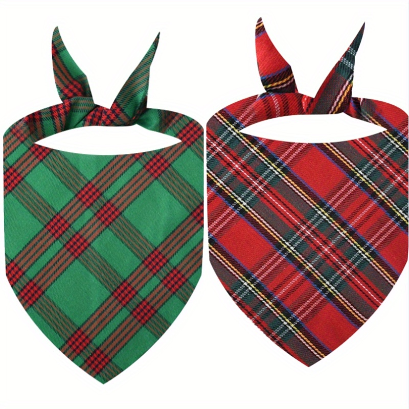 

2pcs Dog Christmas Red And Checkered Set, 2 Contrasting Checkered And 2 Christmas Printed Triangular Scarves, For To Attend Christmas Parties, , -playing Parties, And In Red And G