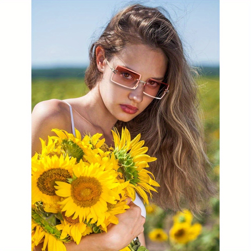 4 pairs rimless rectangle glasses frameless square glasses  display picture 1