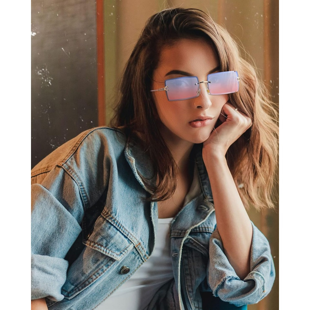 4 pairs rimless rectangle glasses frameless square glasses  display picture 2
