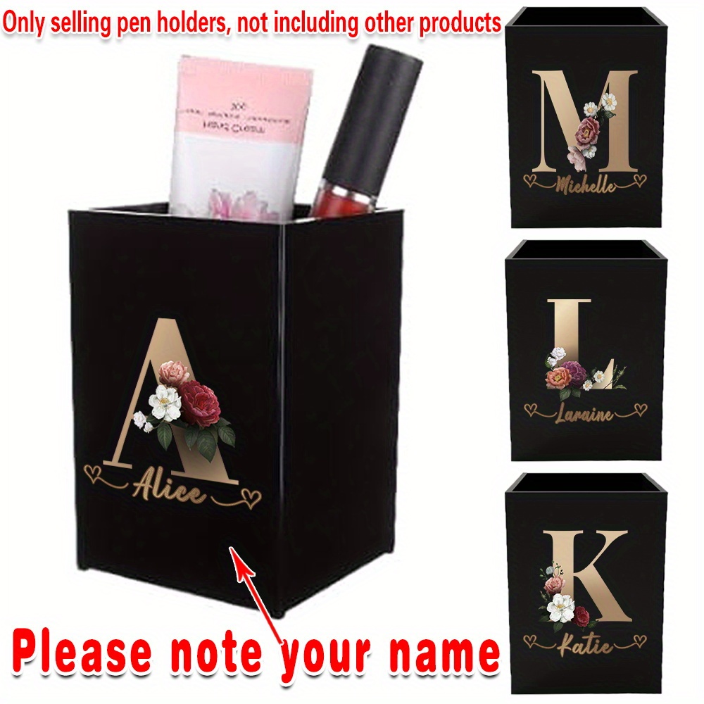 

Personalized Acrylic Desk Organizer - Custom Name Pen & Makeup Brush Holder, Sleek Black, Multifunctional Office Accessory