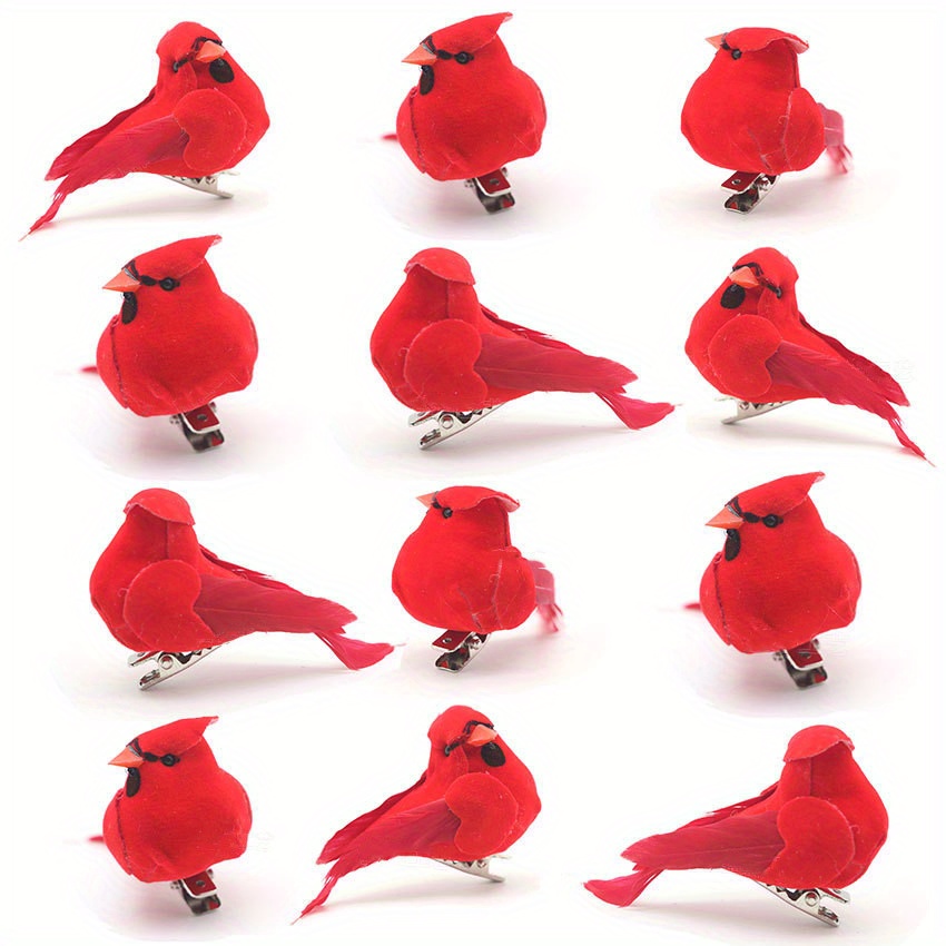 TEMU 12pcs Christmas Red Bird Clip On Tree Ornaments Foam Bird Decorations . 2.36 Inch Velvet And Feathers Wreaths Garland Centerpieces Decoration
