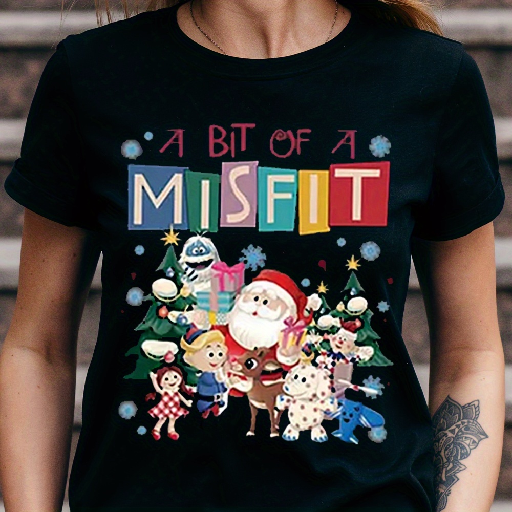 

A Bit Of A Women's Graphic T-shirt - Casual Short Sleeve Cotton Tee With Holiday Design, Pink, Christmas-themed Casual Wear For Women, Ladies T Shirts