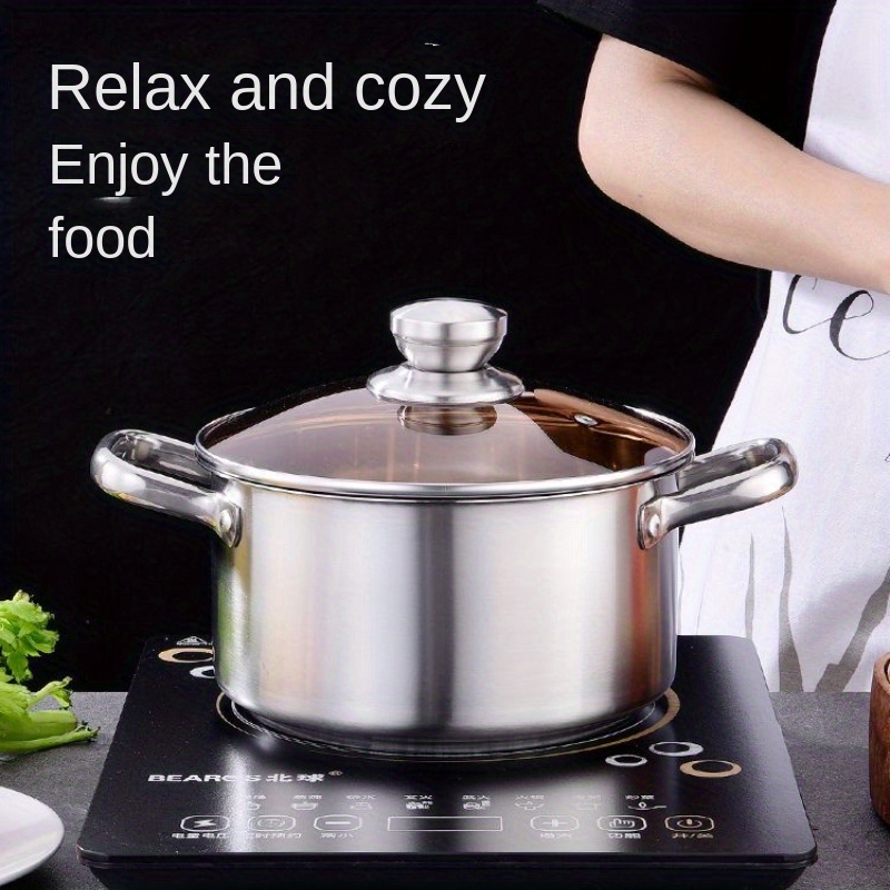 3pcs stainless steel cookware set milk hot soup pots with heat resistant bottoms compatible with gas induction stoves details 1