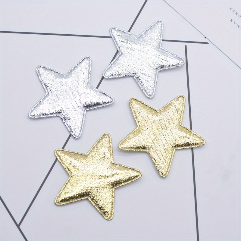 Image of 50pcs 4cm/1.57inch Golden And Silvery Cloth Star Applique Padded Patches For Diy Craft Clothes Hairpin Wedding Decor Accessories