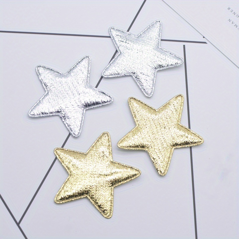 

50pcs Golden & Silvery Star Appliques, 1.57" Padded Cloth Patches For Diy Crafts, Hairpins, And Wedding Decorations