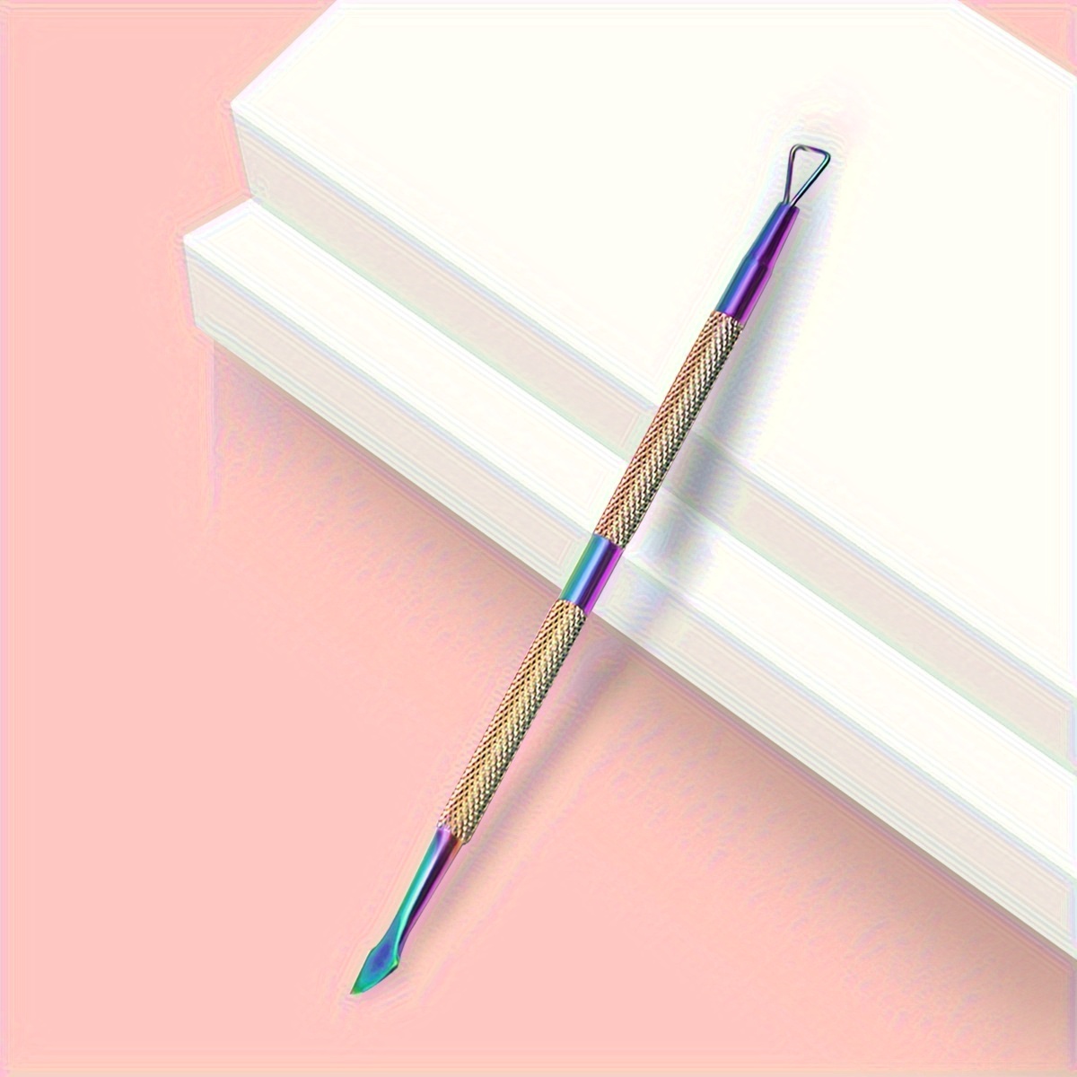TEMU Dual-end Stainless Steel Nail Removal Tool - Effortlessly Remove Gel Polish & Acrylic, Colorful Handle, Diy