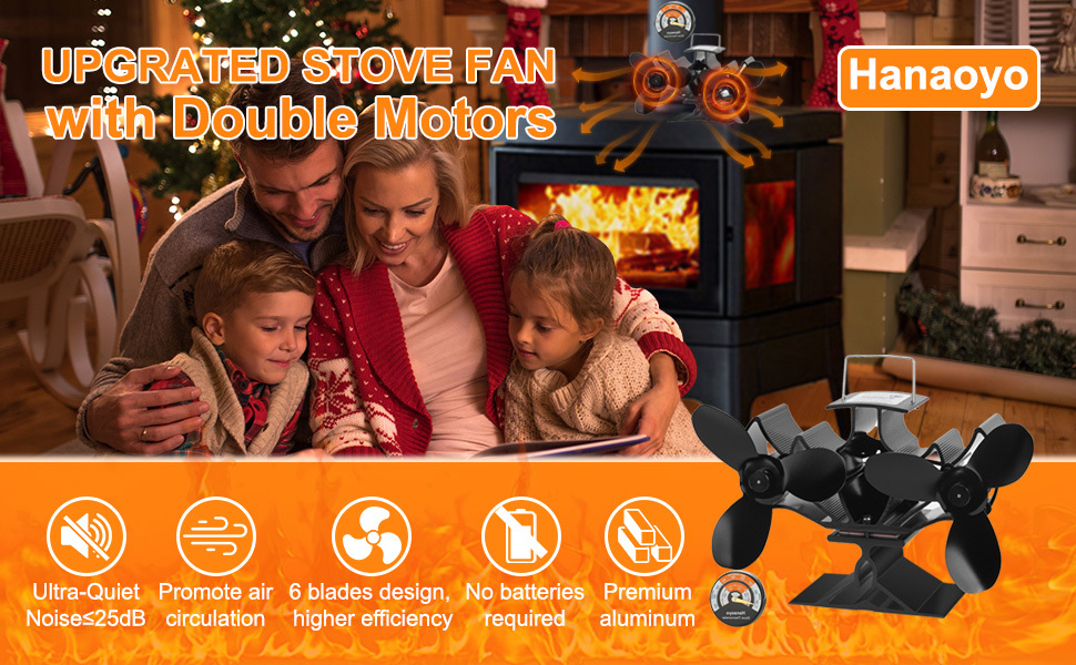 1pc   aluminum heat powered stove fan with dual motors     heat circulation high speed blades no battery required for wood burning fireplace and stove details 0