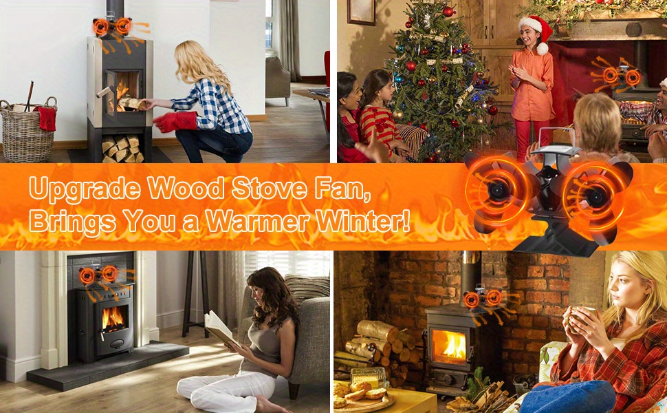 1pc   aluminum heat powered stove fan with dual motors     heat circulation high speed blades no battery required for wood burning fireplace and stove details 4