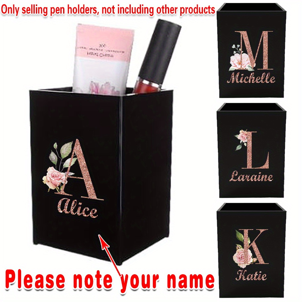 

Personalized Acrylic Desk Organizer - Custom Name Pen & Makeup Brush Holder, Sleek Black, Multifunctional Office Accessory