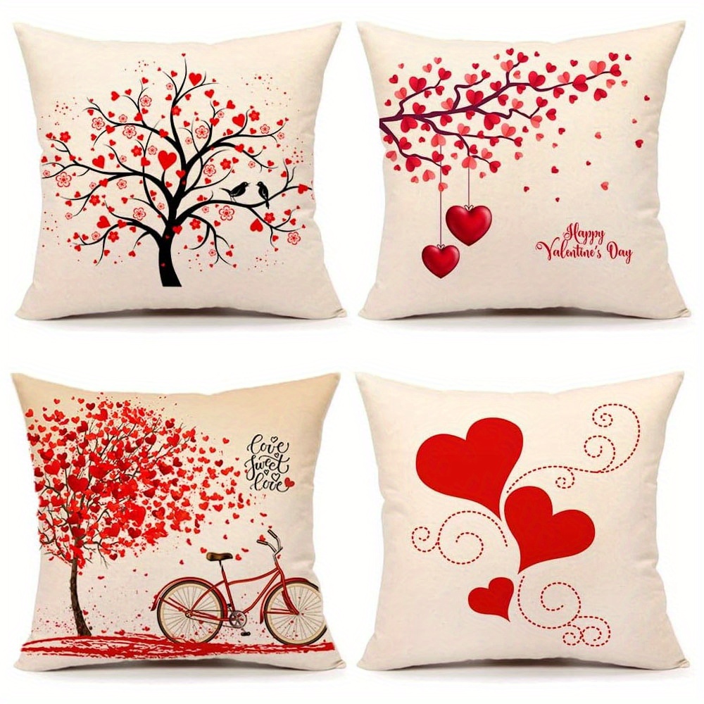 TEMU [local Warehouse]4pcs Valentine's Day Pillowcase - Gifts, 18x18 Inch, Home Decor Cushion Cover For Sofa Polyester, No Pillow Core