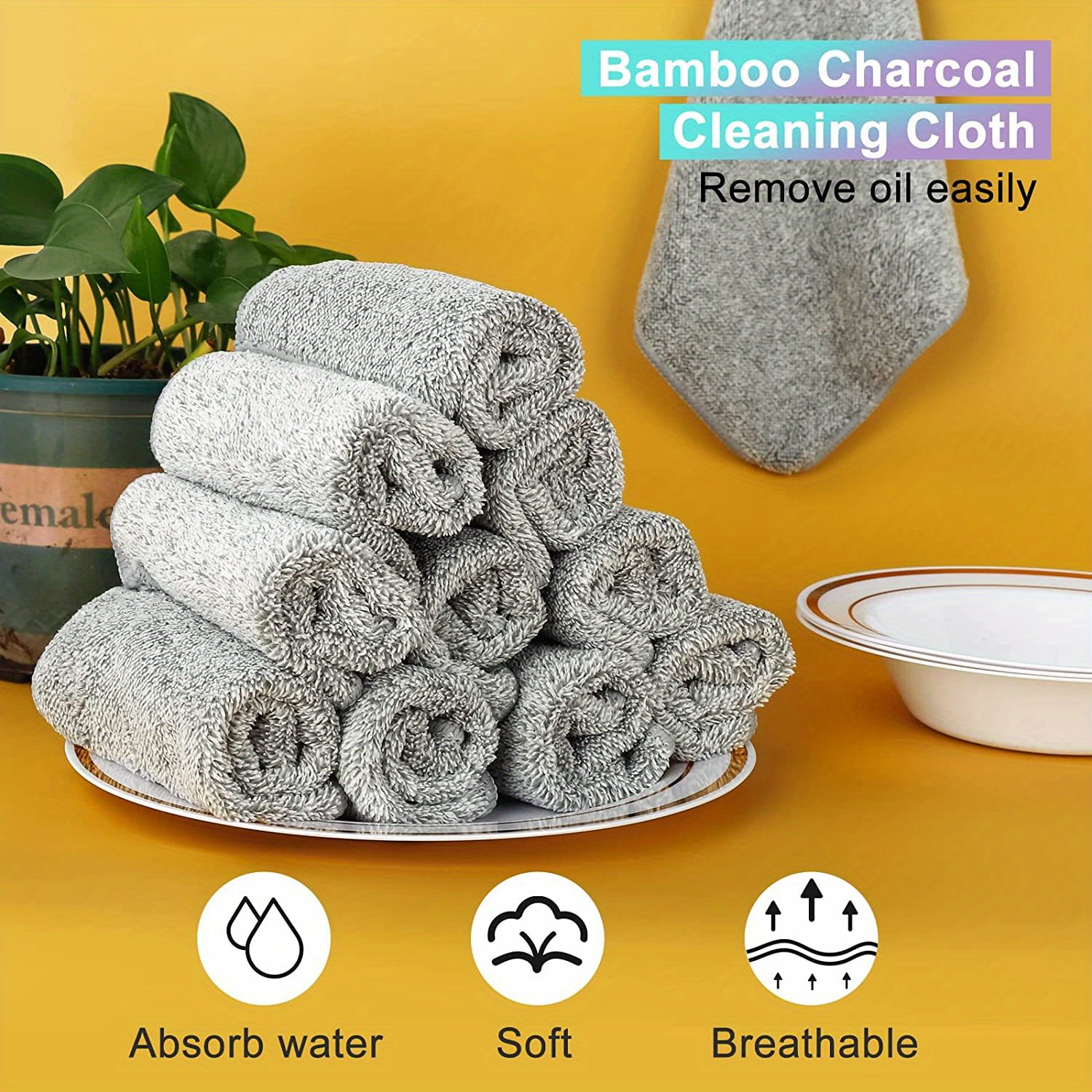 

5pcs/10pcs Microfiber Cleaning Cloths - , Quick-dry, Bamboo Charcoal Fiber Towels For Car & Kitchen Cleaning, , Washable