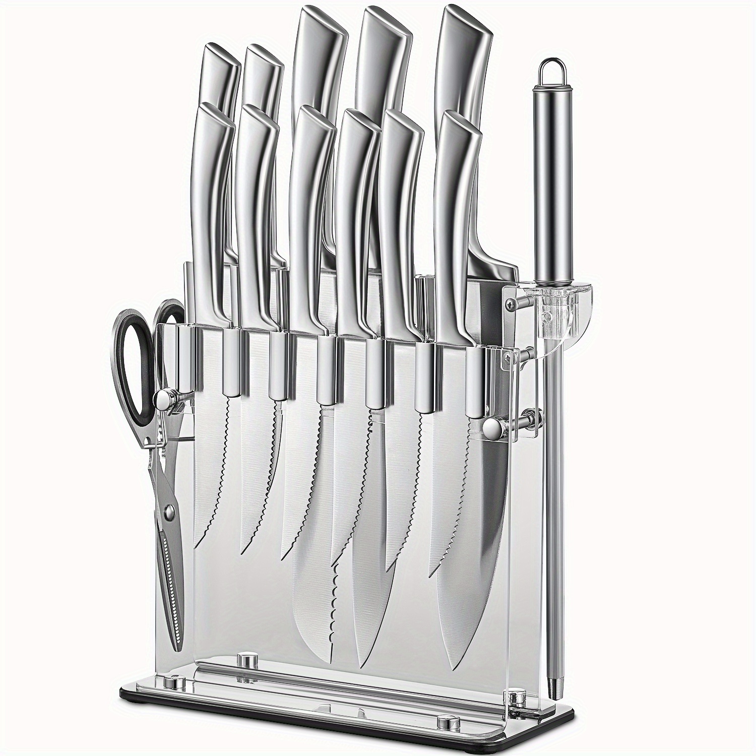 TEMU Knife Set, 14 Pcs Steel Knife Set For Stand, Knives, Sharpener And , Ergonomical Yabano