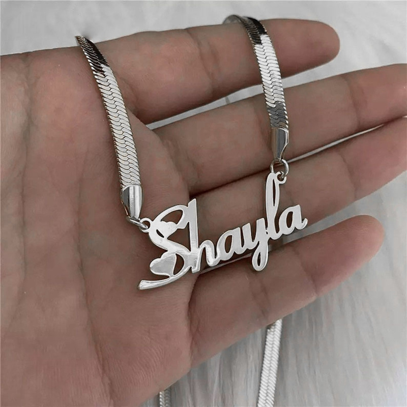 TEMU 1pc Custom Engravable Stainless Steel Name Necklace - Personalized With Name & Date, Vintage Snake Chain, Letter Engravings, Polished Jewelry