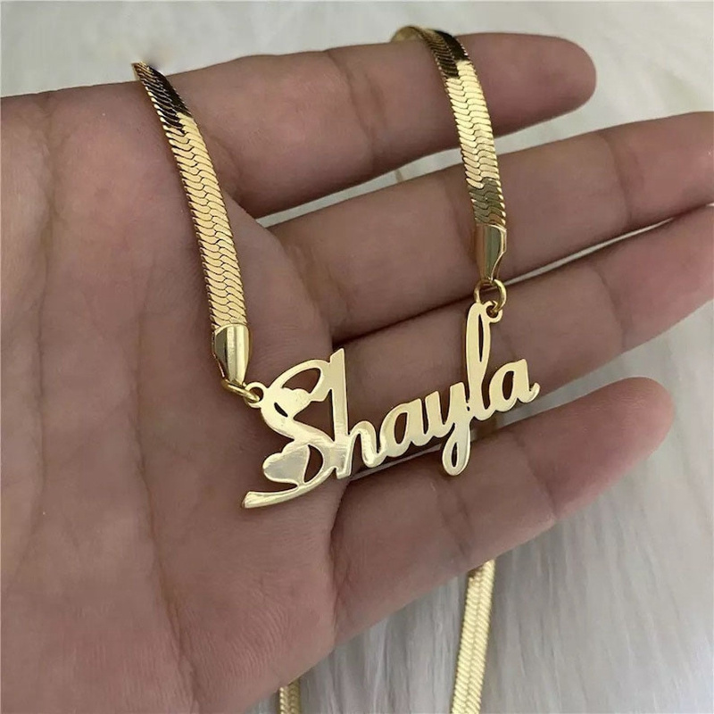 TEMU 1pc Custom Engravable Stainless Steel Name Necklace - Personalized With Name & Date, Vintage Snake Chain, Letter Engravings, Polished Jewelry