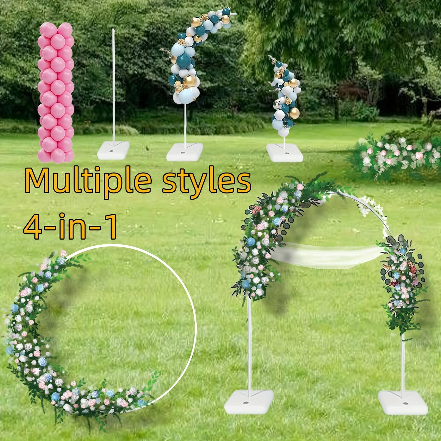 Image of 1 Set Multifunctional 4-in-1 Wedding Arch Bracket, Background Support, Balloon Ring Suitable For Wedding, Garden, Indoor And Outdoor Party Decoration Halloween Gift