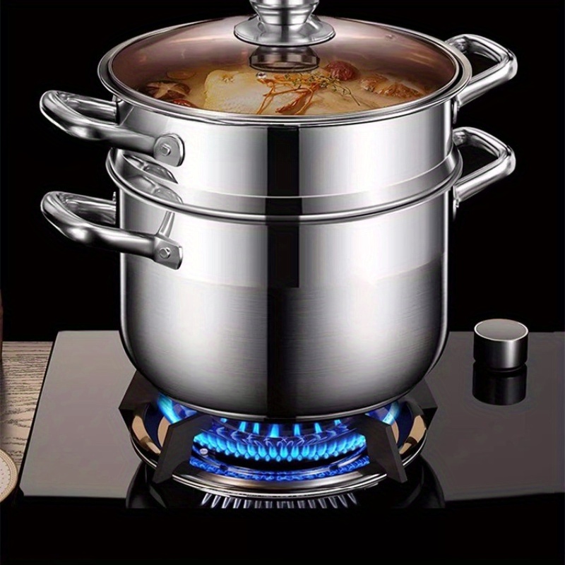 1pc stainless steel steamer pot with lid semi sand bright finish steam grid   easy to clean induction gas stove compatible for cooking frying hot pot kitchen cookware details 1