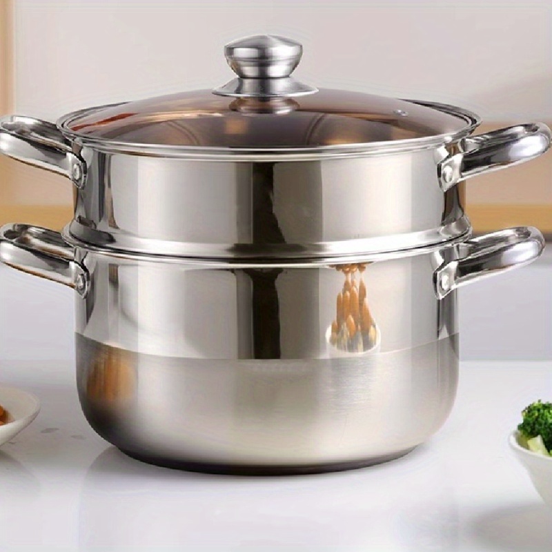 1pc stainless steel steamer pot with lid semi sand bright finish steam grid   easy to clean induction gas stove compatible for cooking frying hot pot kitchen cookware details 2