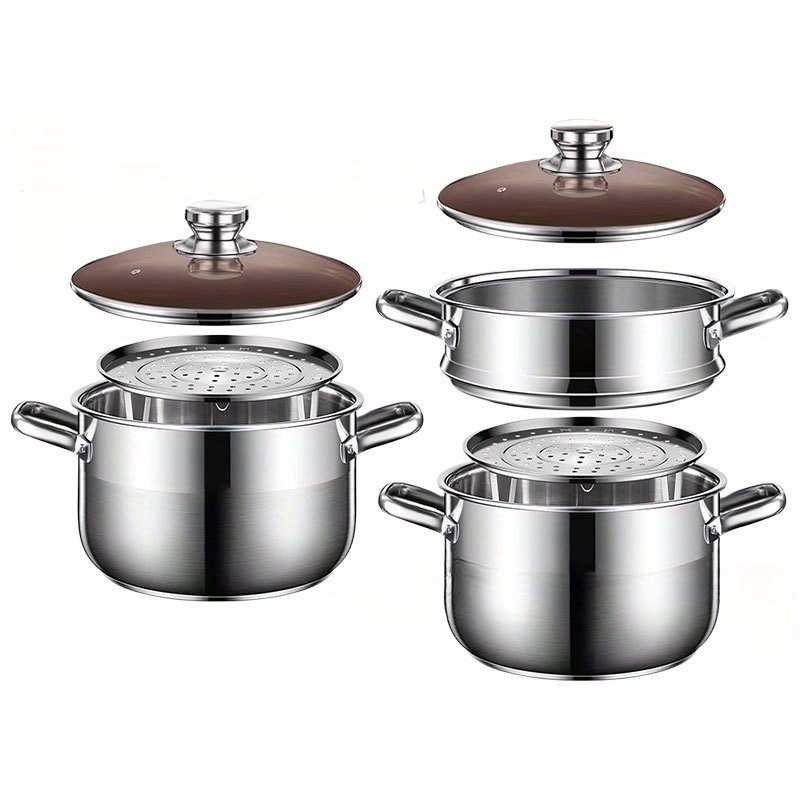 1pc stainless steel steamer pot with lid semi sand bright finish steam grid   easy to clean induction gas stove compatible for cooking frying hot pot kitchen cookware details 4