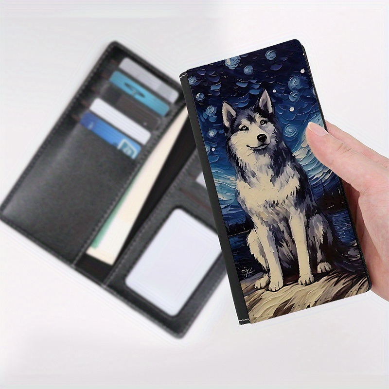 

1pc Starry Night Husky Print, Women's Slim Wallet With 10 Card Slots, Foldable Id Holder, Casual Fashion Accessory, Unisex Portable Coin Purse, Perfect Gift For , Not Washable, Leather Material